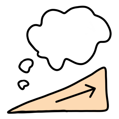 a thought bubble over a ramp. the ramp is light brown and has an arrow pointing up it.
